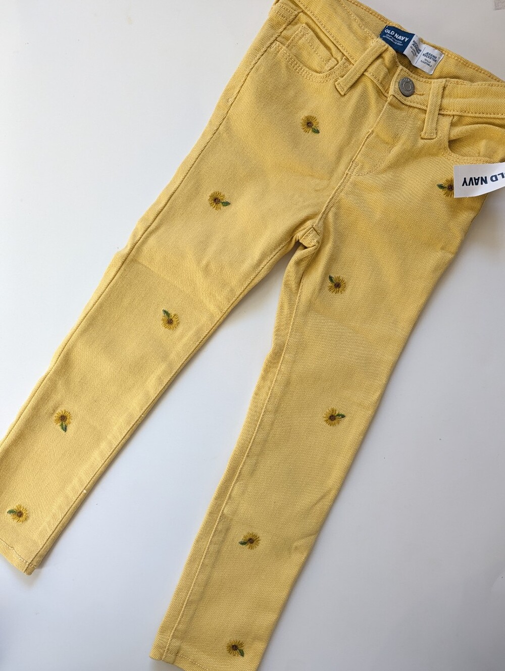 2/$30 💙 Old Navy Girls Yellow Sunflower Embroidered Skinny Jeans NWT